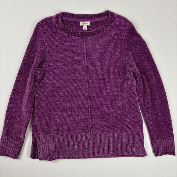 Style & Co Size Small Purple Soft Chenille Split Hem Crew Neck Pullover Sweater - Picture 1 of 10